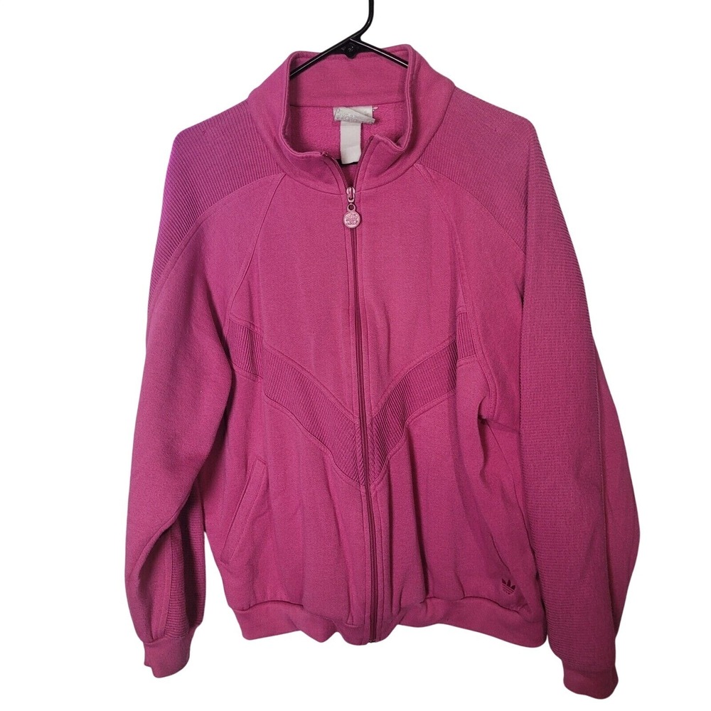 Adidas Originals Vintage Y2K Pink Trefoil Track Jacket Womens XL Full Zip Ribbed
